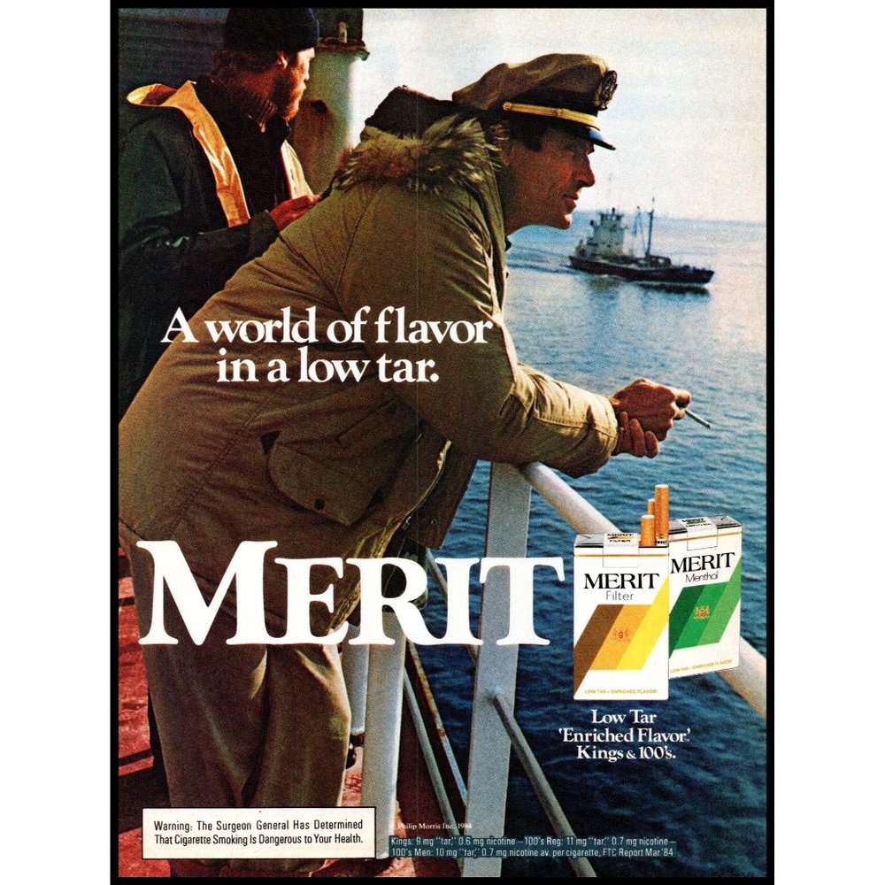 1984 Merit Cigarettes Fishermen Sailor Sailing Ship Vintage Print Ad Wall Art